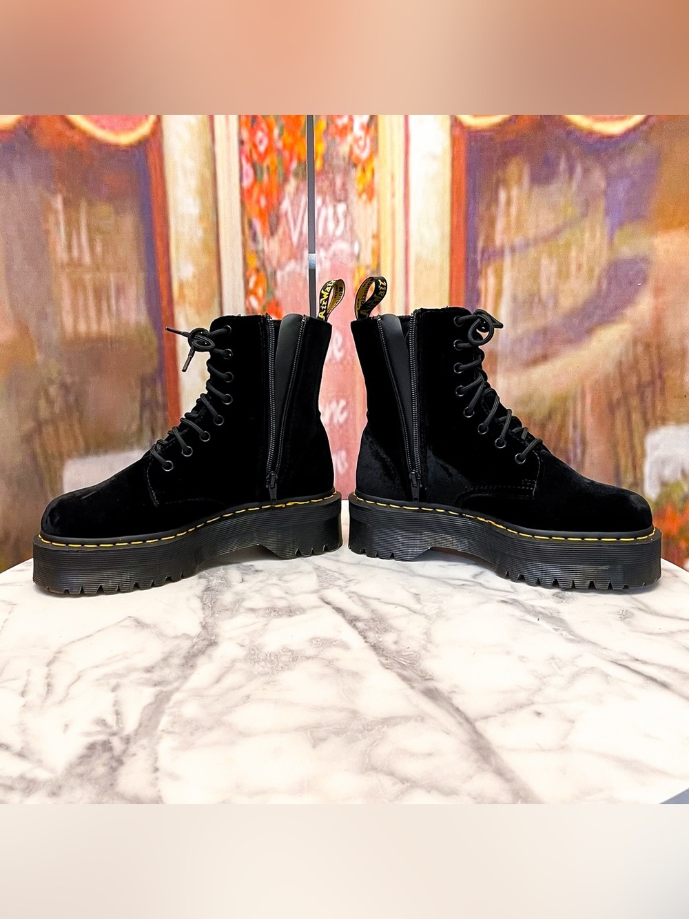 Dr. Martens Jadon Velvet Platform Boots Black Size 7 EUC - Picture 6 of 13